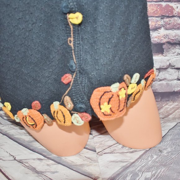 Karen Scott Large Halloween Vest Pumpkin Leaves Hand Embroidered - Picture 12 of 12